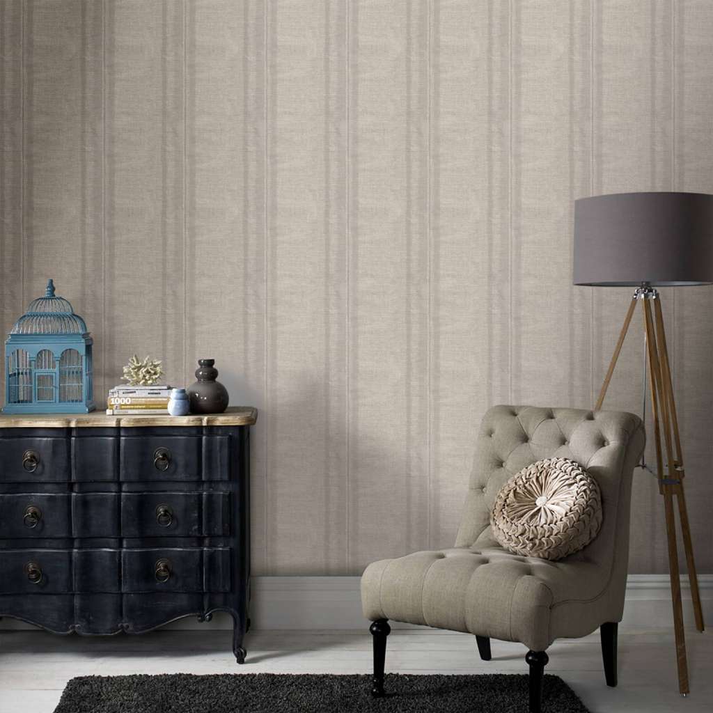 home24 Vliestapete Leinen Streifen Taupe