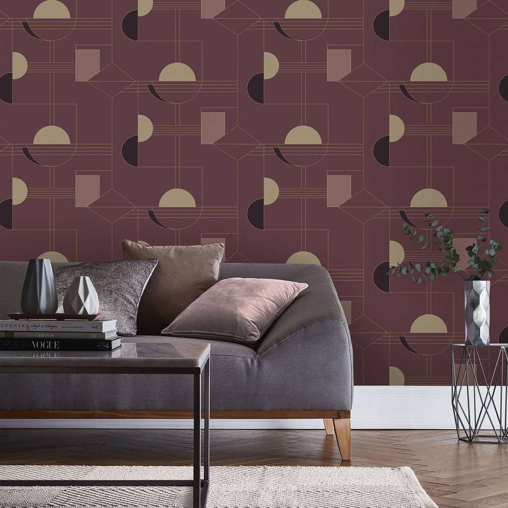 home24 Vliestapete Midcentury Burgundy