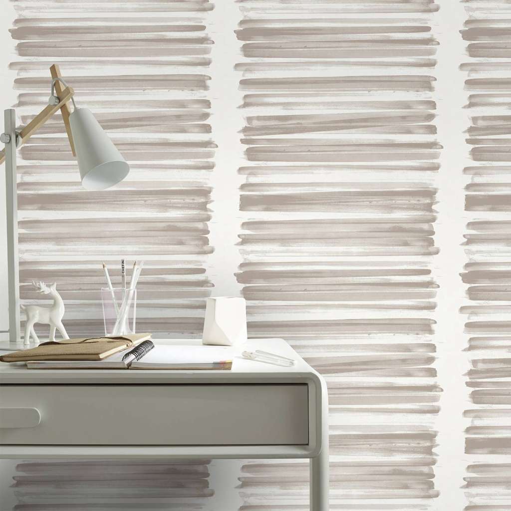 home24 Vliestapete Taupe Streifen Horizontal