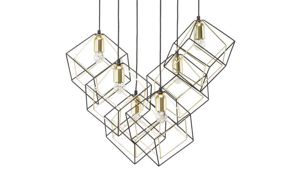 Pendelleuchte, 6-flammig, schwarz/messing Kubus ¦ schwarz Lampen & Leuchten > Innenleuchten > Pendelleuchten - Höffner