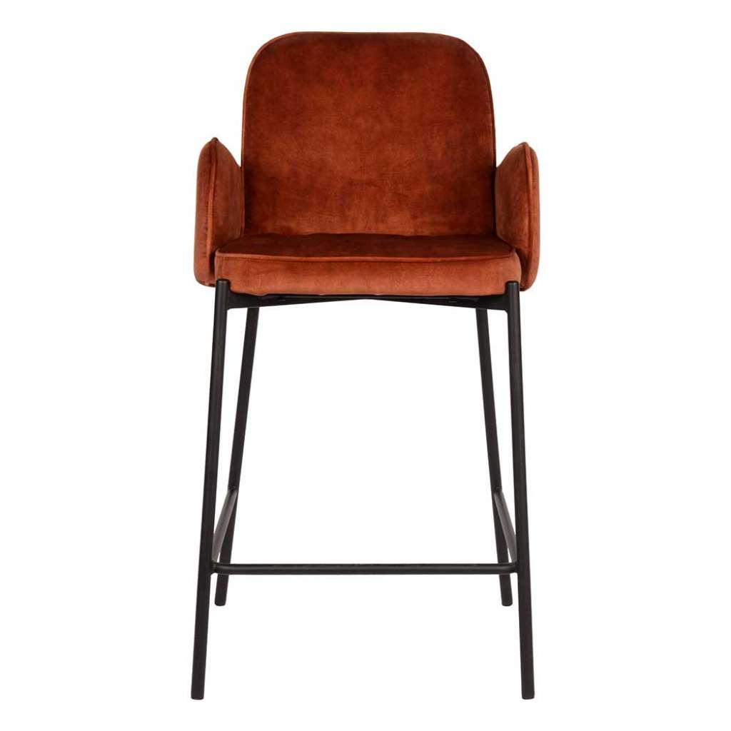 Barhocker Küche in Rostfarben & Schwarz Veloursbezug