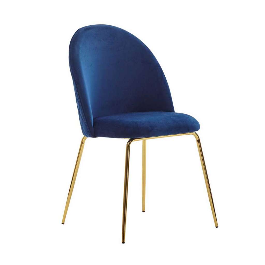 Esszimmer Polsterstühle in Dunkelblau Samt Retrostil (2er Set)