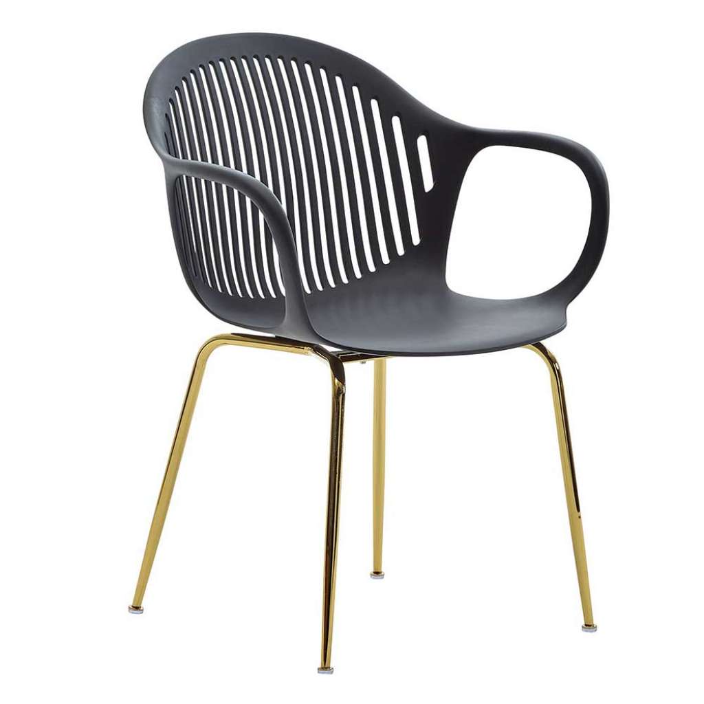 Retro Esstischstühle in Schwarz und Goldfarben Armlehnen (2er Set)