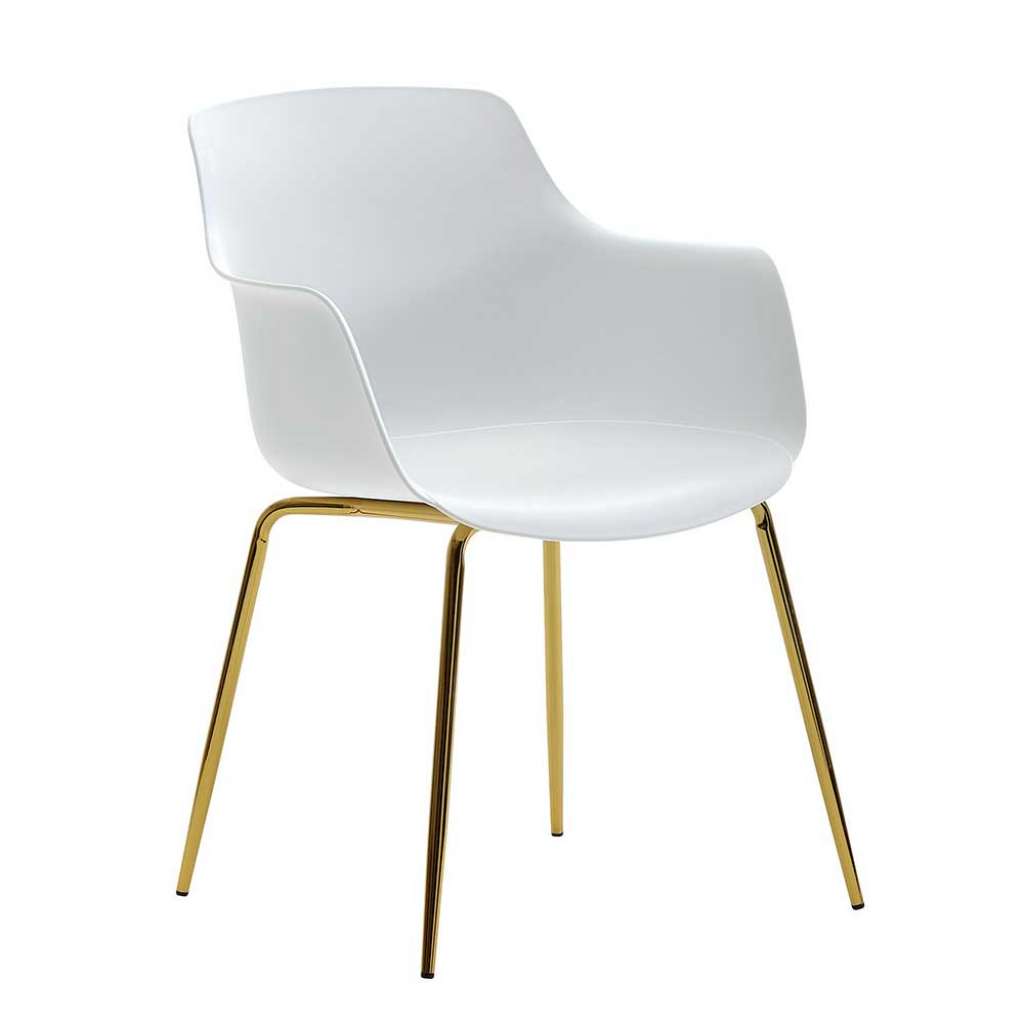 Retro Armlehnenstühle in Weiß und Goldfarben Metallgestell (2er Set)