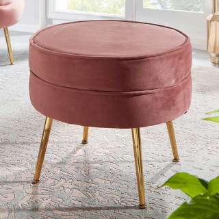 Retro Polsterhocker in Rosa Samt rund