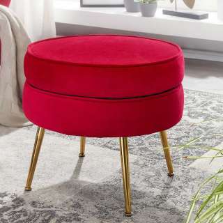 Retro Sitzhocker in Rot Samt und Goldfarben