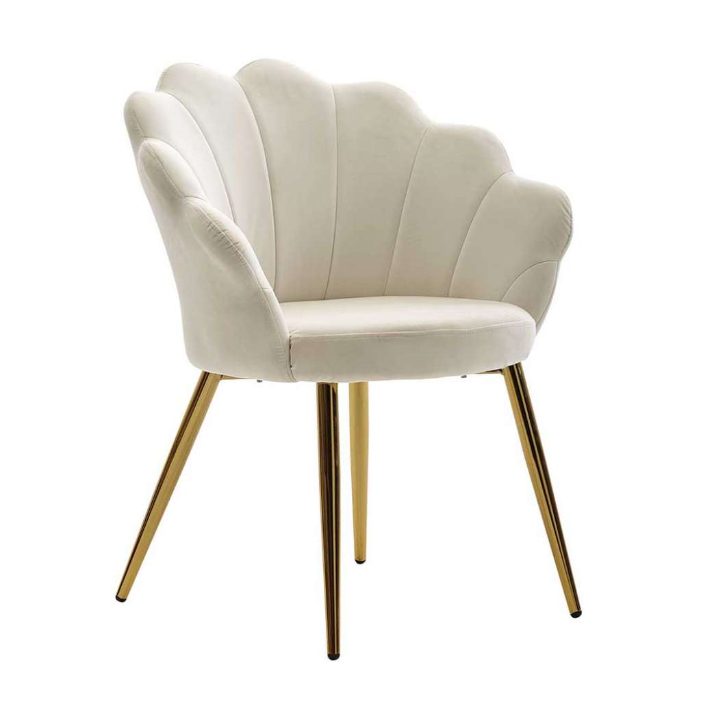 Weißer Samt Stuhl mit Armlehnen Metallgestell goldfarbig