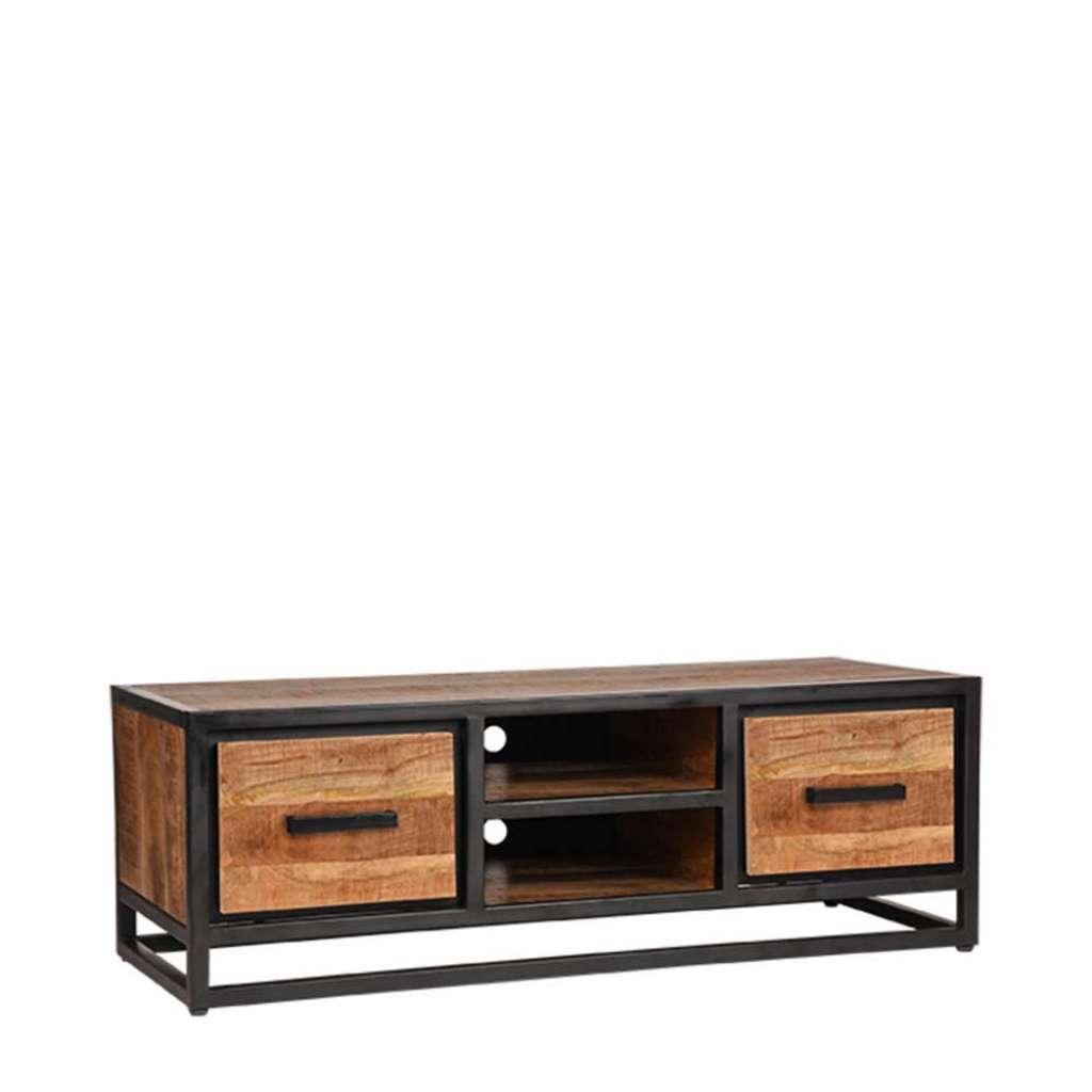 Unterschrank Fernseher aus Mangobaum Massivholz Metall