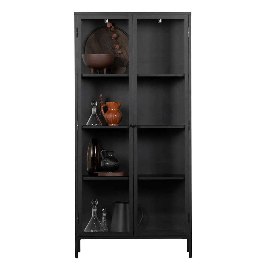 Wohnzimmer Vitrinenschrank in Schwarz pulverbeschichtet