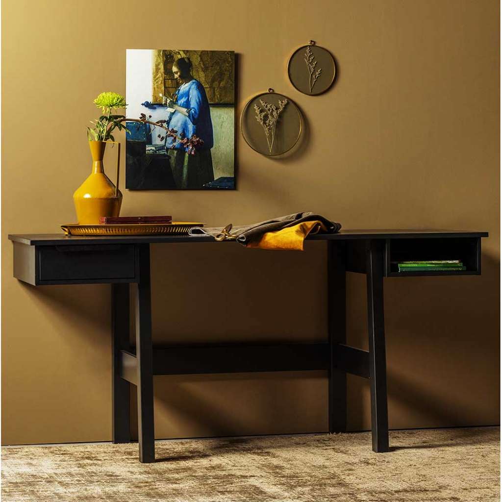 Designschreibtisch in Schwarz Kiefer Massivholz