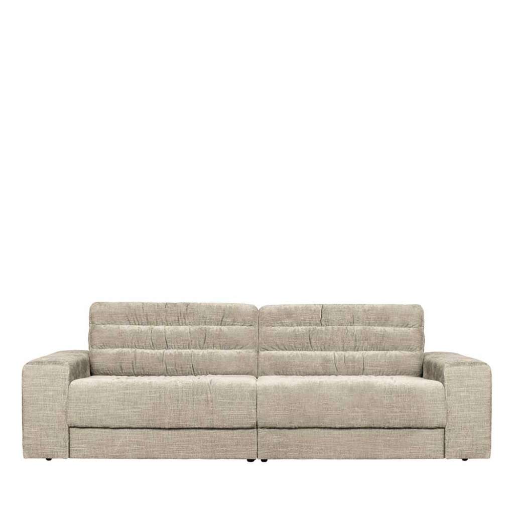 Wohnzimmercouch in Beigegrau Bezug aus Vintage Strukturstoff