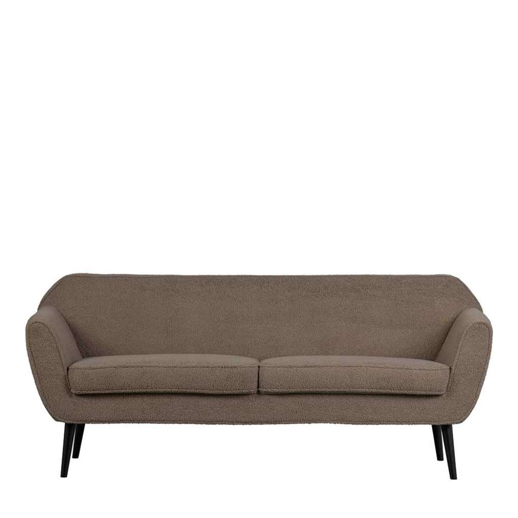 Webplüsch Sofa in Graubraun Vierfußgestell aus Holz