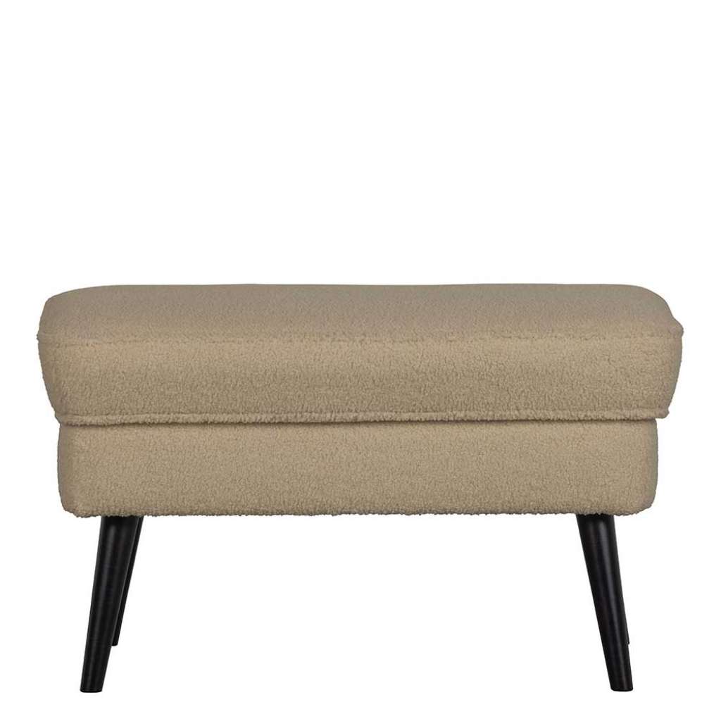 Sitzhocker in Beige Webplüsch & Birkenholz