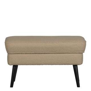 Sitzhocker in Beige Webplüsch & Birkenholz