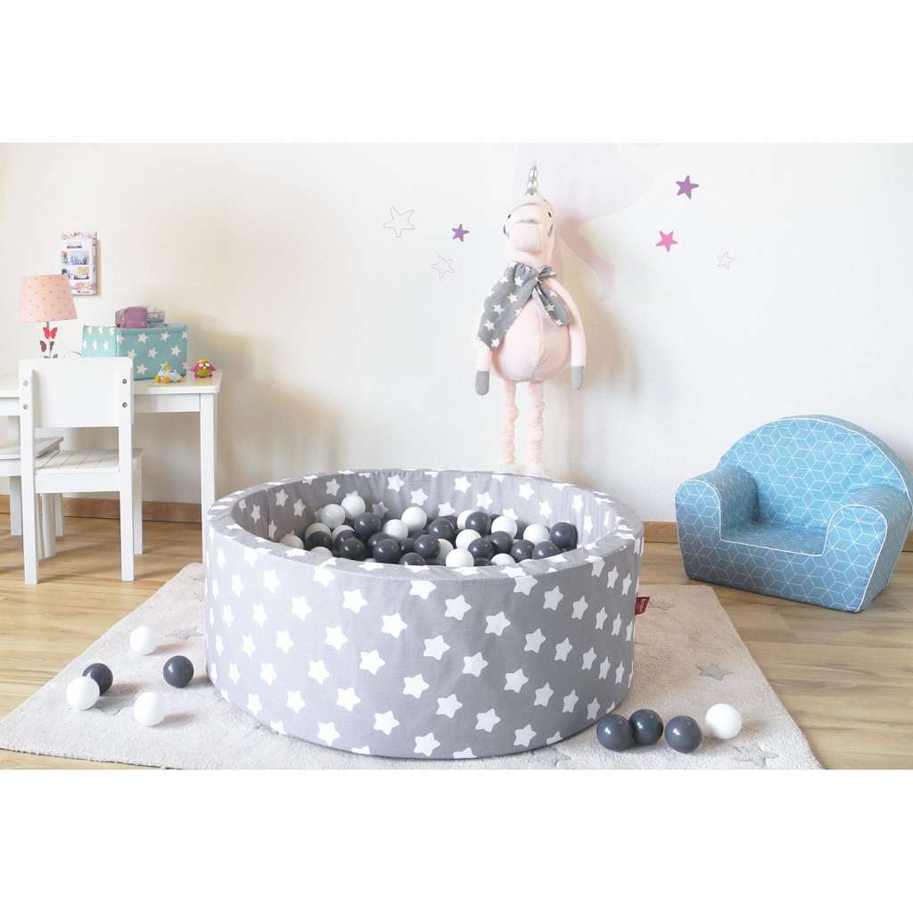 home24 Bällebad Soft White Stars Grau