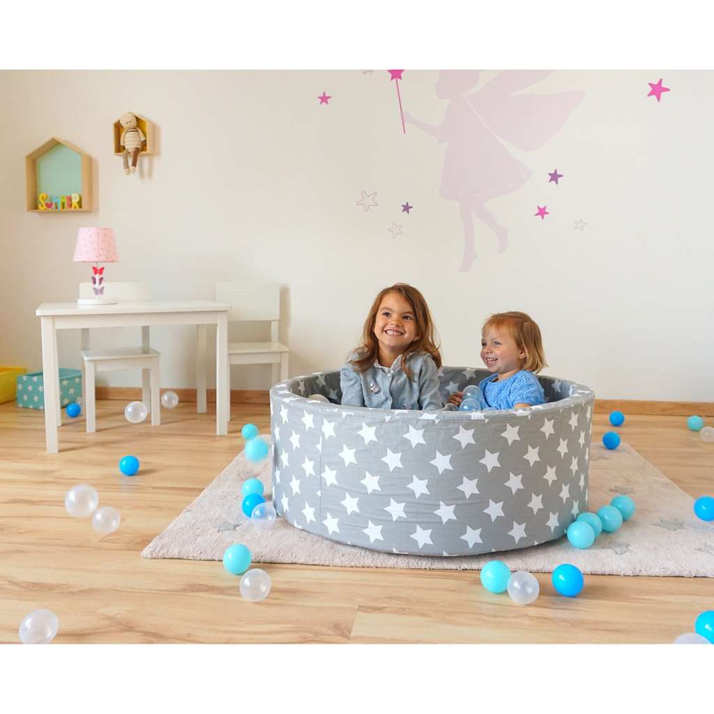 home24 Bällebad Soft White Stars Grau