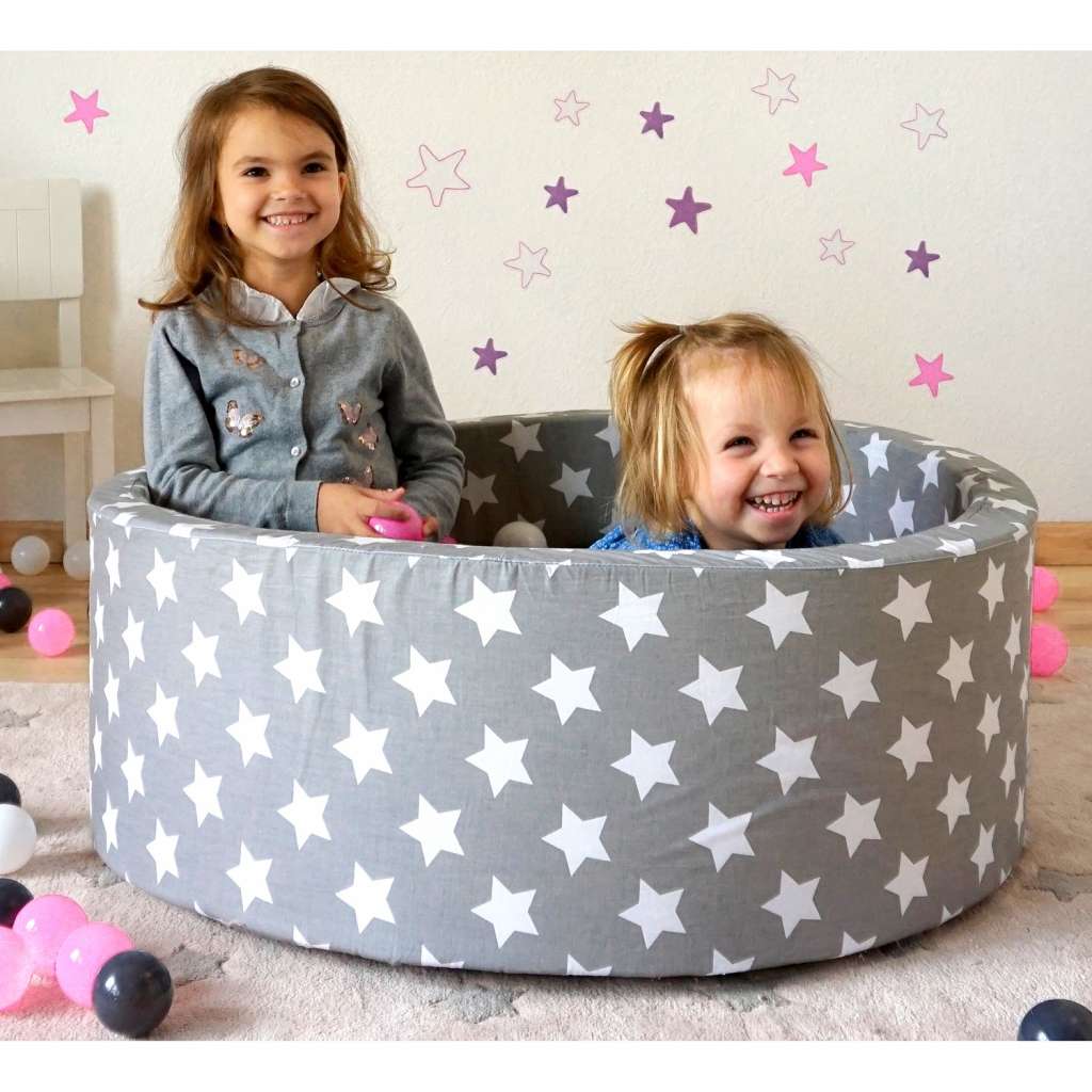 home24 Bällebad Soft White Stars Grau
