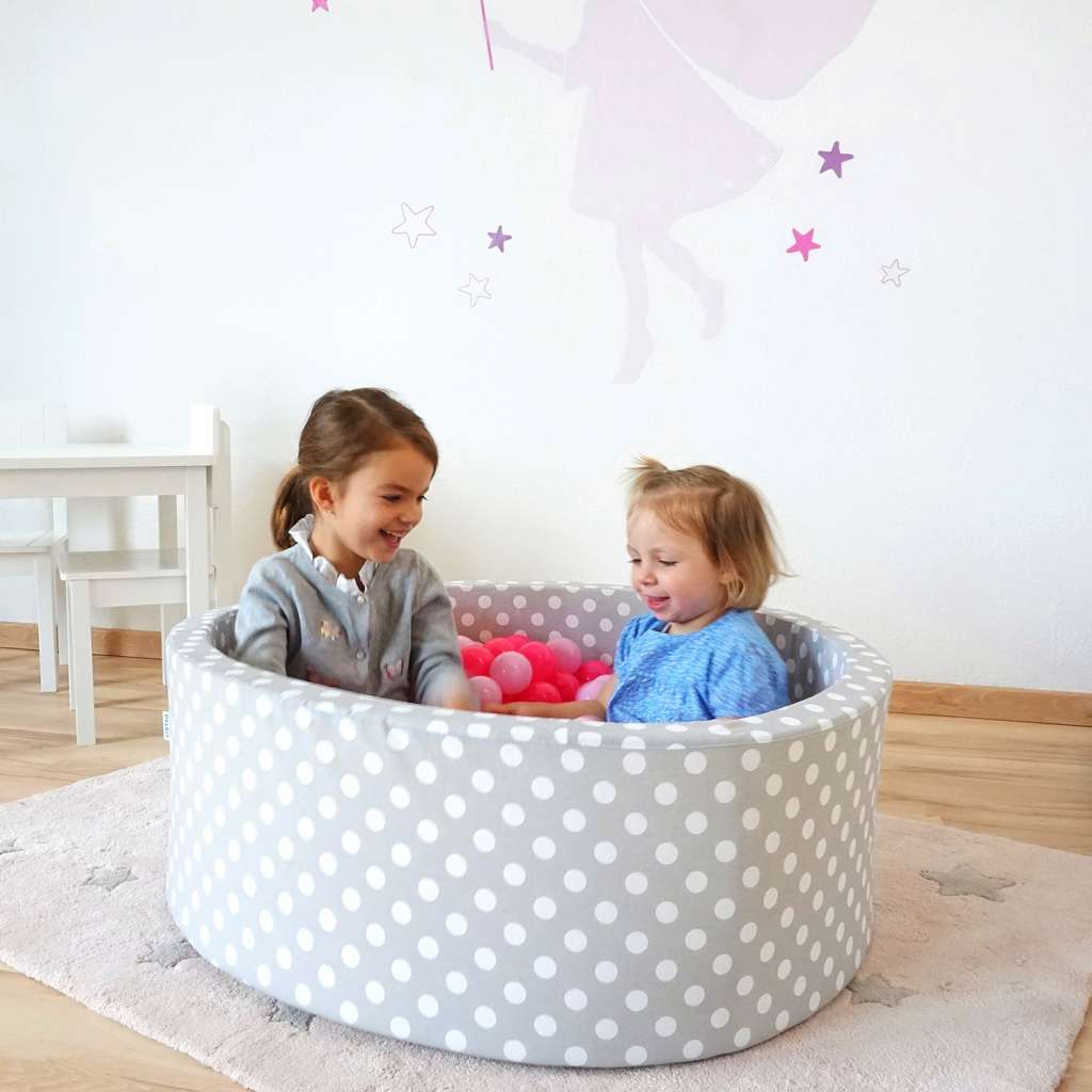 home24 Bällebad Soft White Dots Grau