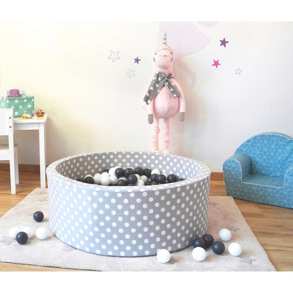 home24 Bällebad Soft White Dots Grau