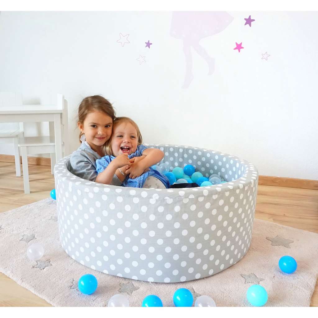 home24 Bällebad Soft White Dots Grau