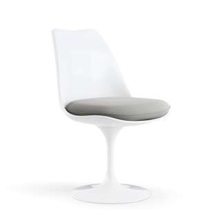 Knoll International - Saarinen Tulip Stuhl - Bezug Ultrasuede Silver - Gestell weiß - Sitzkissen - indoor