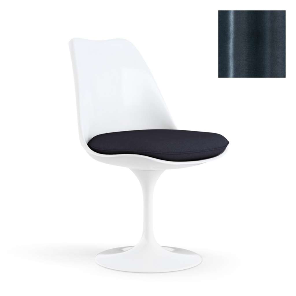 Knoll International - Saarinen Tulip Stuhl - Bezug Eva Night Blue - Gestell weiß - Sitzkissen - indoor