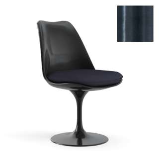Knoll International - Saarinen Tulip Stuhl - Bezug Eva Night Blue - Gestell schwarz - Sitzkissen - drehbar - indoor