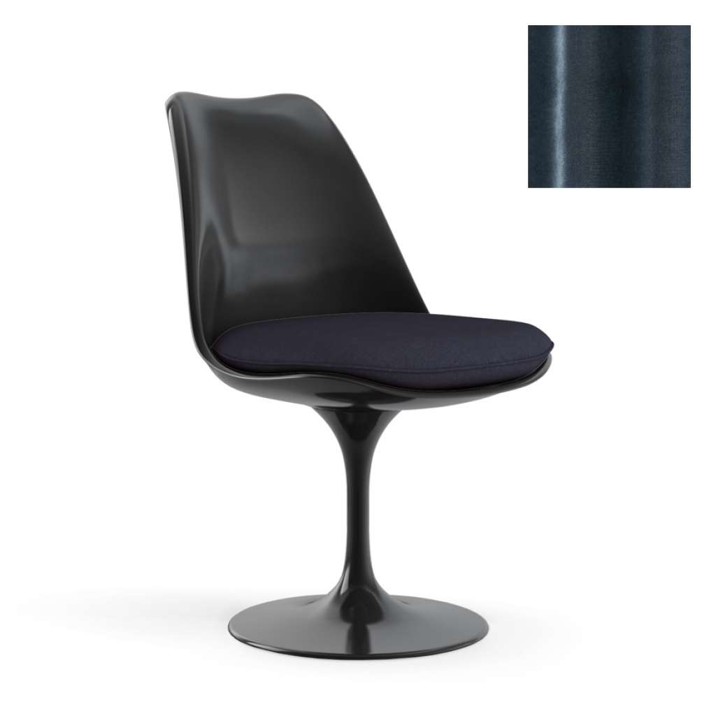 Knoll International - Saarinen Tulip Stuhl - Bezug Eva Night Blue - Gestell schwarz - vollgepolstert - drehbar - indoor
