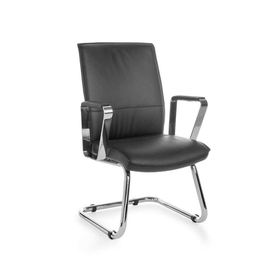 Wartezimmer Freischwinger in Schwarz & Chrom Armlehnen