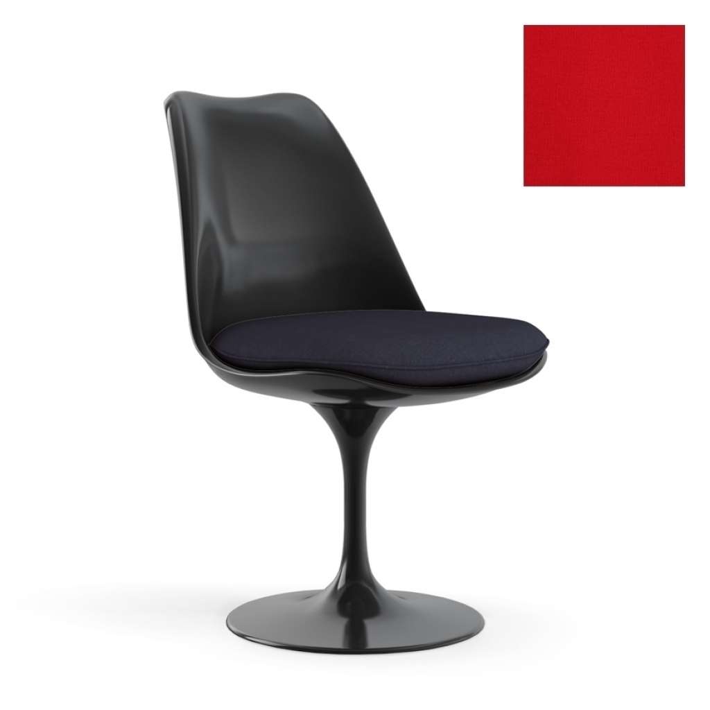 Knoll International - Saarinen Tulip Stuhl - Bezug Tonus Bright Red - Gestell schwarz - Sitzkissen - drehbar - indoor