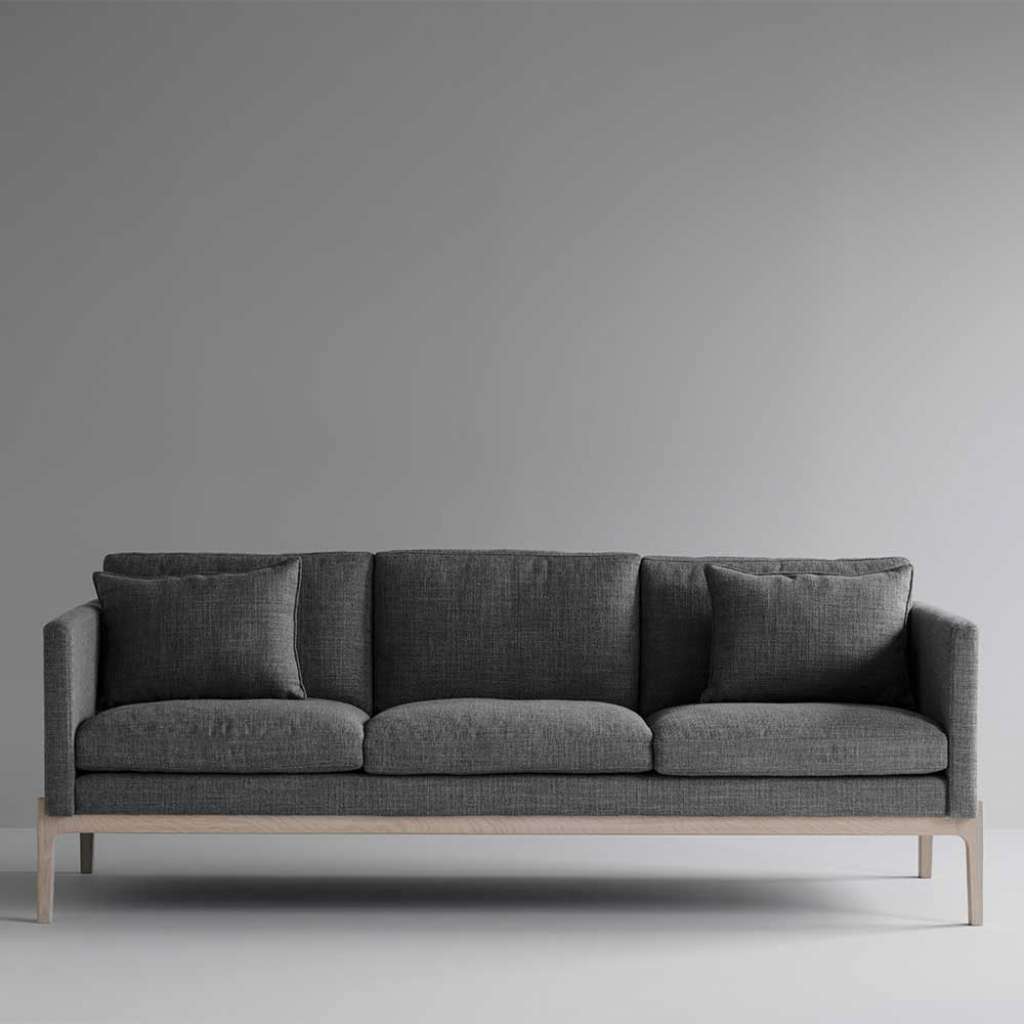 Dreisitzer Couch in Dunkelgrau & Eiche White Wash Gestell aus Holz