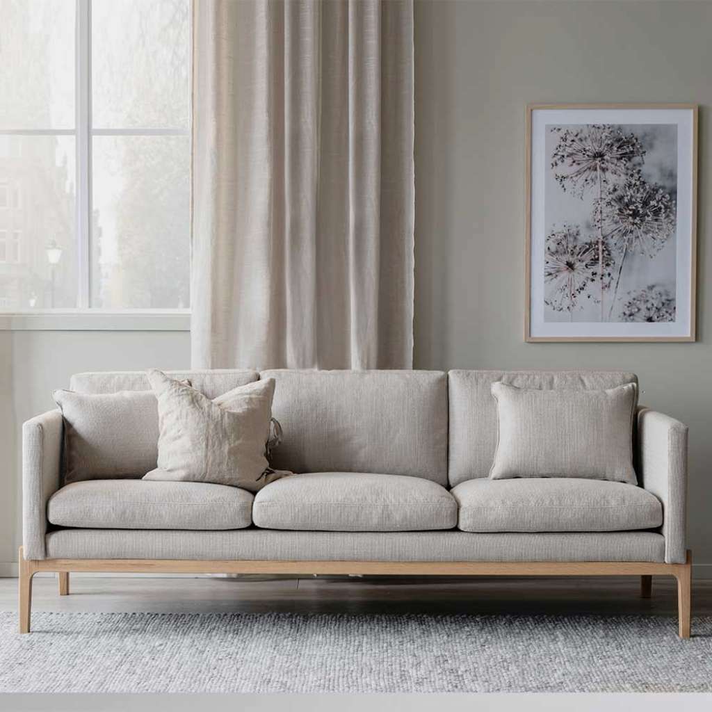 Hochwertiges Sofa im Skandi Design Stoffbezug Beige