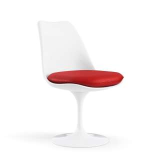 Knoll International - Saarinen Tulip Stuhl - Bezug Vinyl Red - Gestell weiß - vollgepolstert - drehbar - indoor