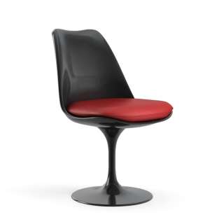 Knoll International - Saarinen Tulip Stuhl - Bezug Vinyl Red - Gestell schwarz - vollgepolstert - drehbar - indoor