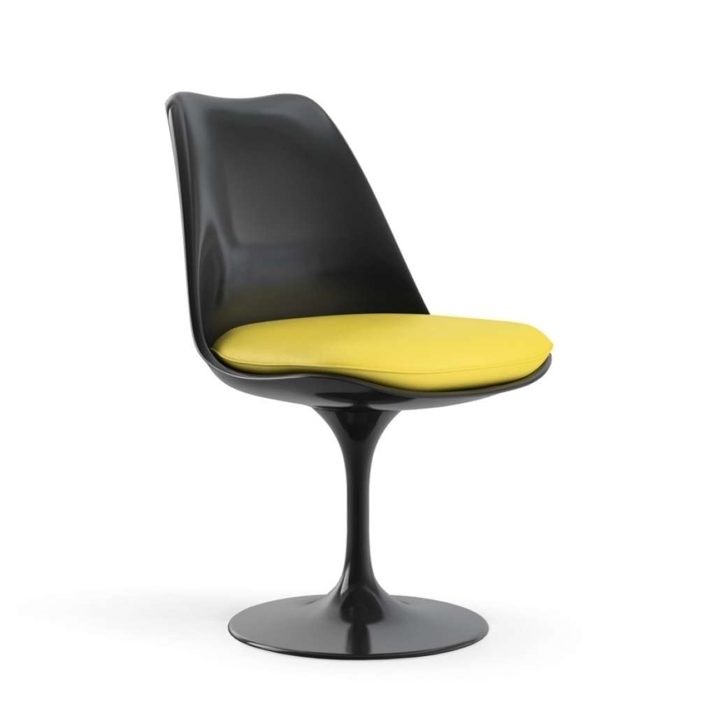 Knoll International - Saarinen Tulip Stuhl - Bezug Vinyl Sunflower - Gestell schwarz - vollgepolstert - drehbar - indoor