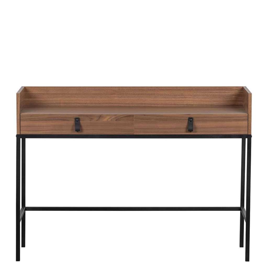 Retroschreibtisch in Nussbaumfarben & Schwarz zwei Schubladen