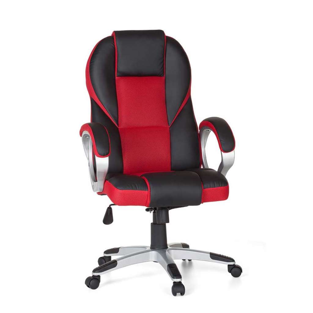 Ergonomischer Bürostuhl in Rot & Schwarz Kunstlederbezug