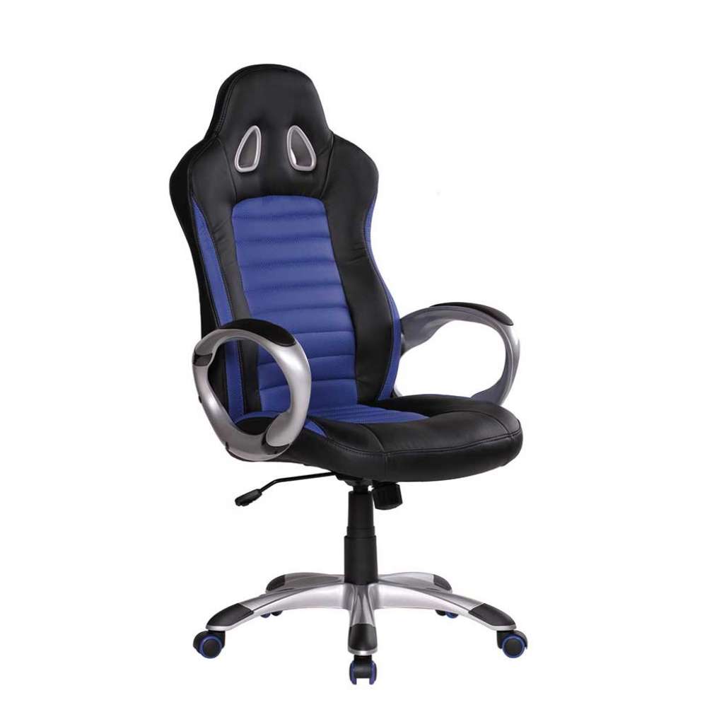 Gamer Stuhl mit Racing Rückenlehne Blau und Schwarz