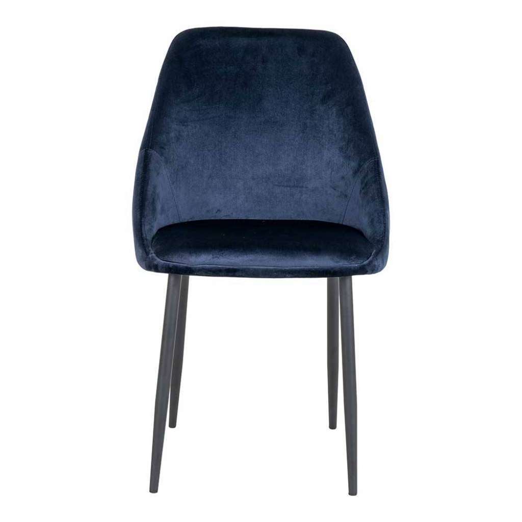 Blaue Samtstühle mit Gestell aus Metall Schwarz (2er Set)