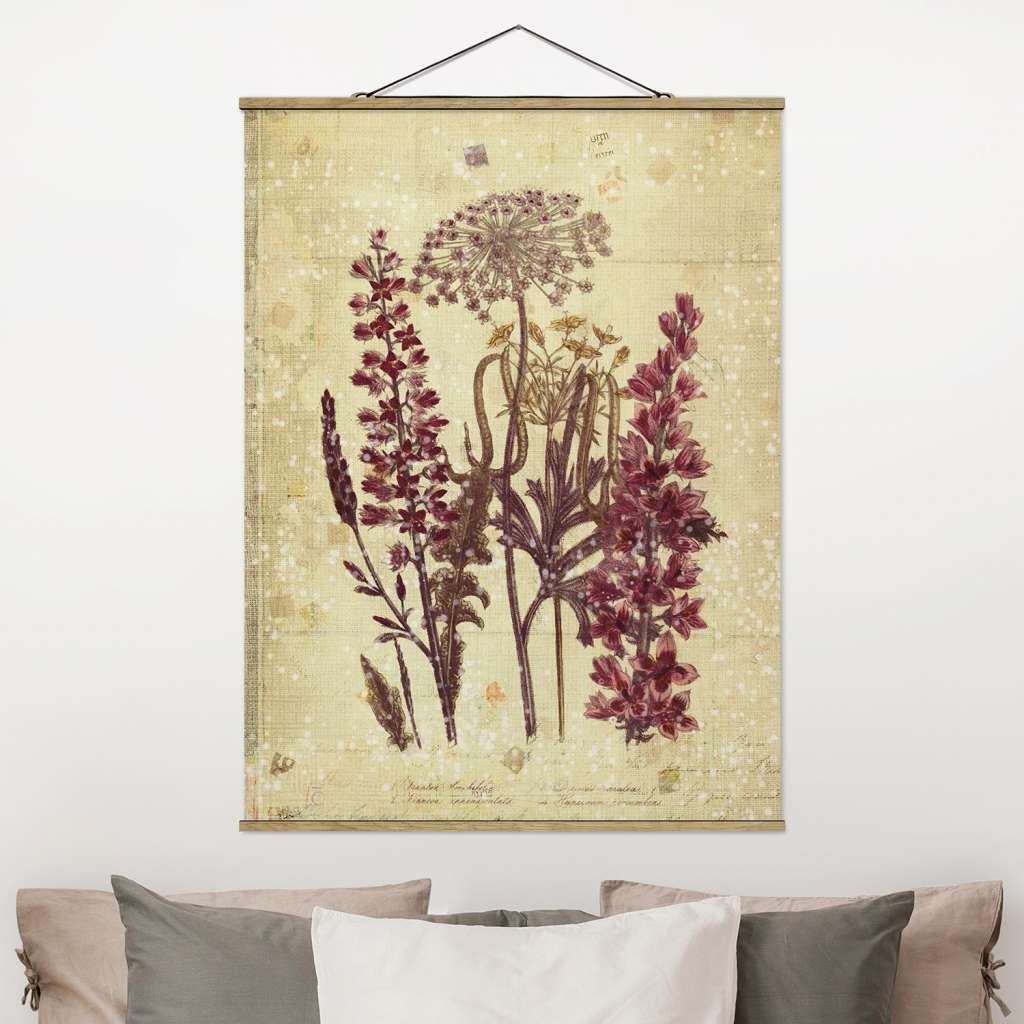 home24 Stoffbild Vintage Leinenoptik Blumen