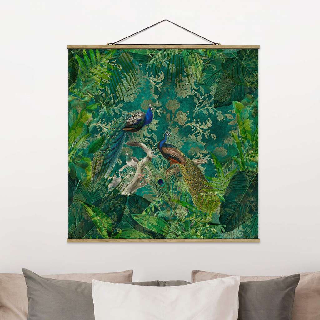 home24 Stoffbild Shabby Chic Edler Pfau II