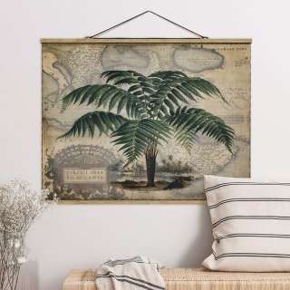 home24 Stoffbild Collage Palme & Weltkarte