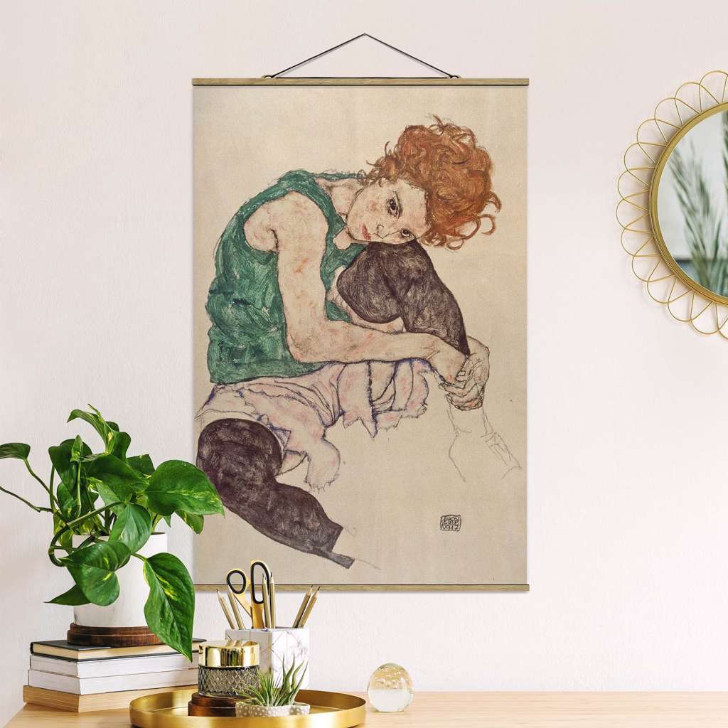 home24 Stoffbild Egon Schiele Sitzende Frau