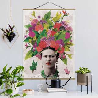 home24 Stoffbild Frida Kahlo Blumenportrait