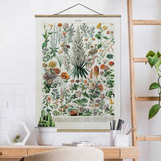 home24 Stoffbild Vintage Lehrtafel Blumen I