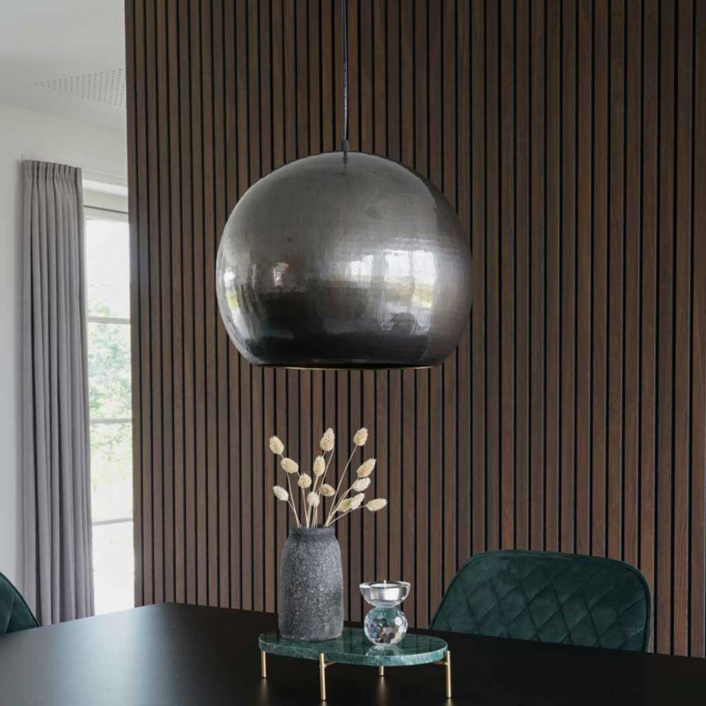 Kugel Pendelleuchte in Dunkelgrau Messingfarben
