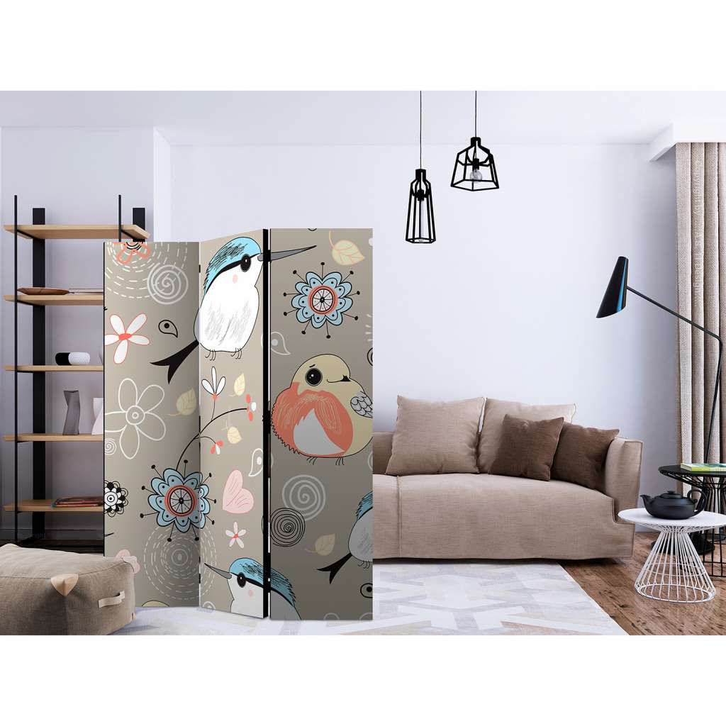 home24 Paravent Natural Pattern With Birds