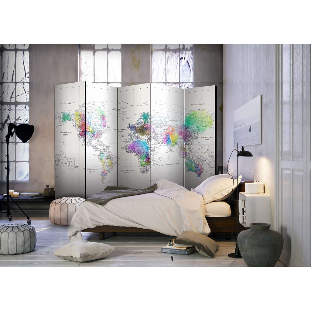 home24 Paravent White-Colorful World Map