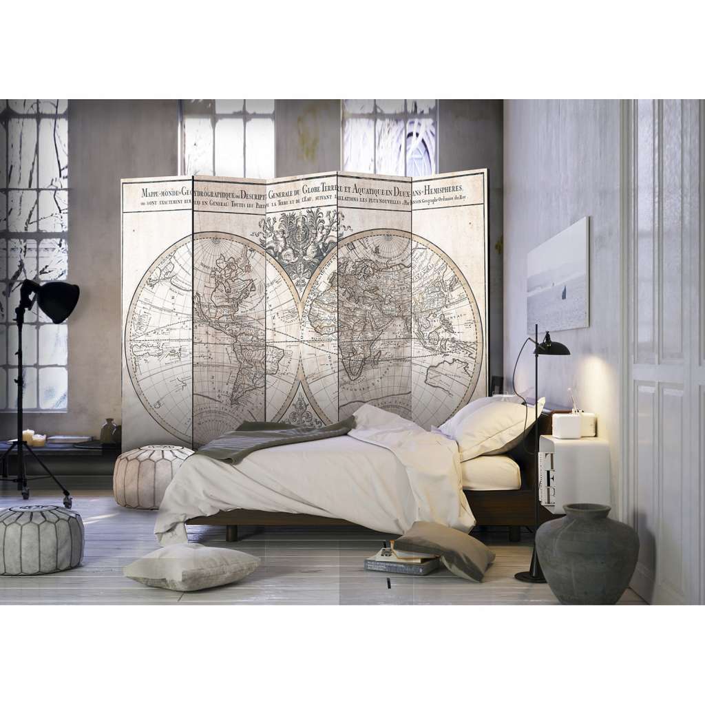 home24 Paravent Mappe-Monde Geo-Hydrographique