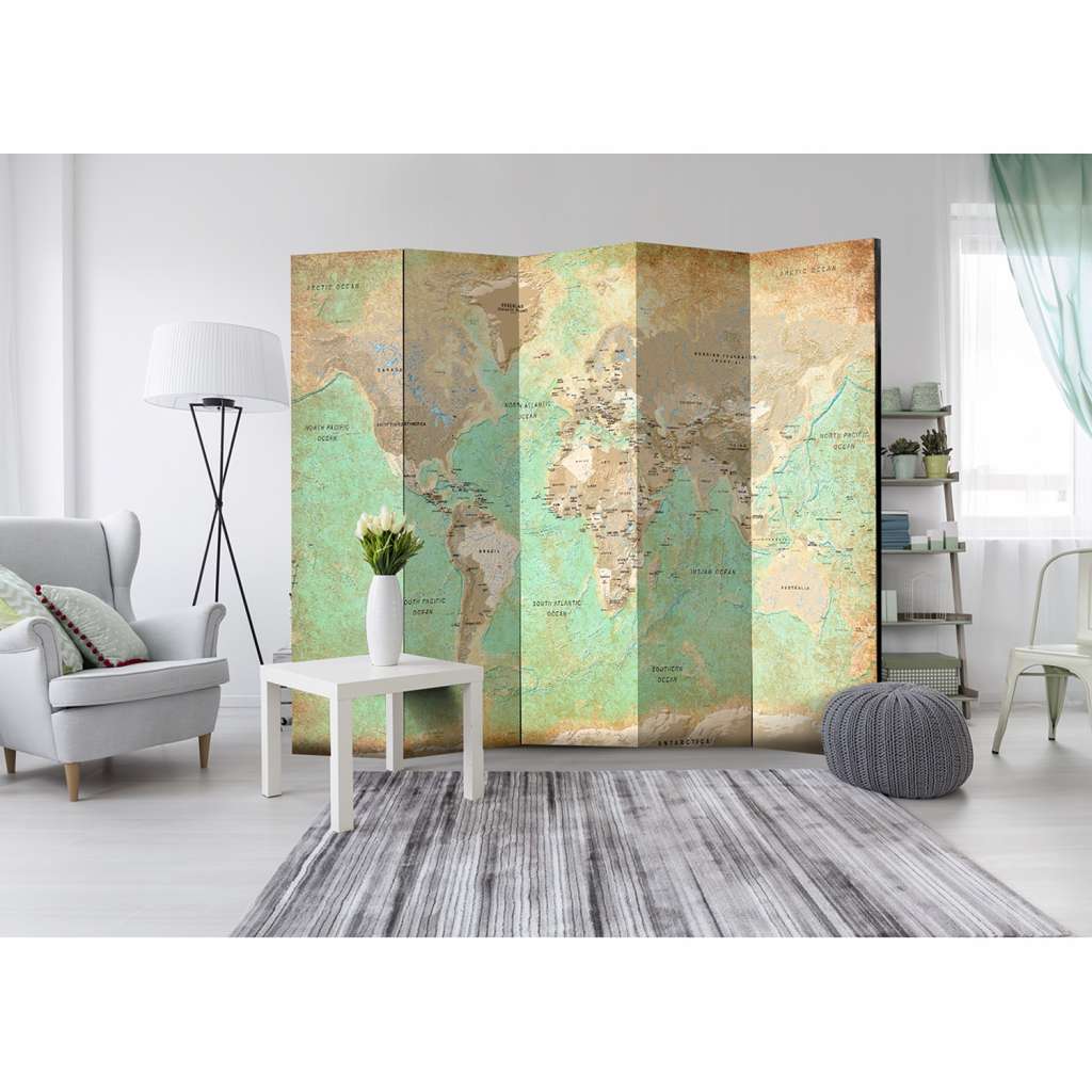 home24 Paravent Turquoise World Map